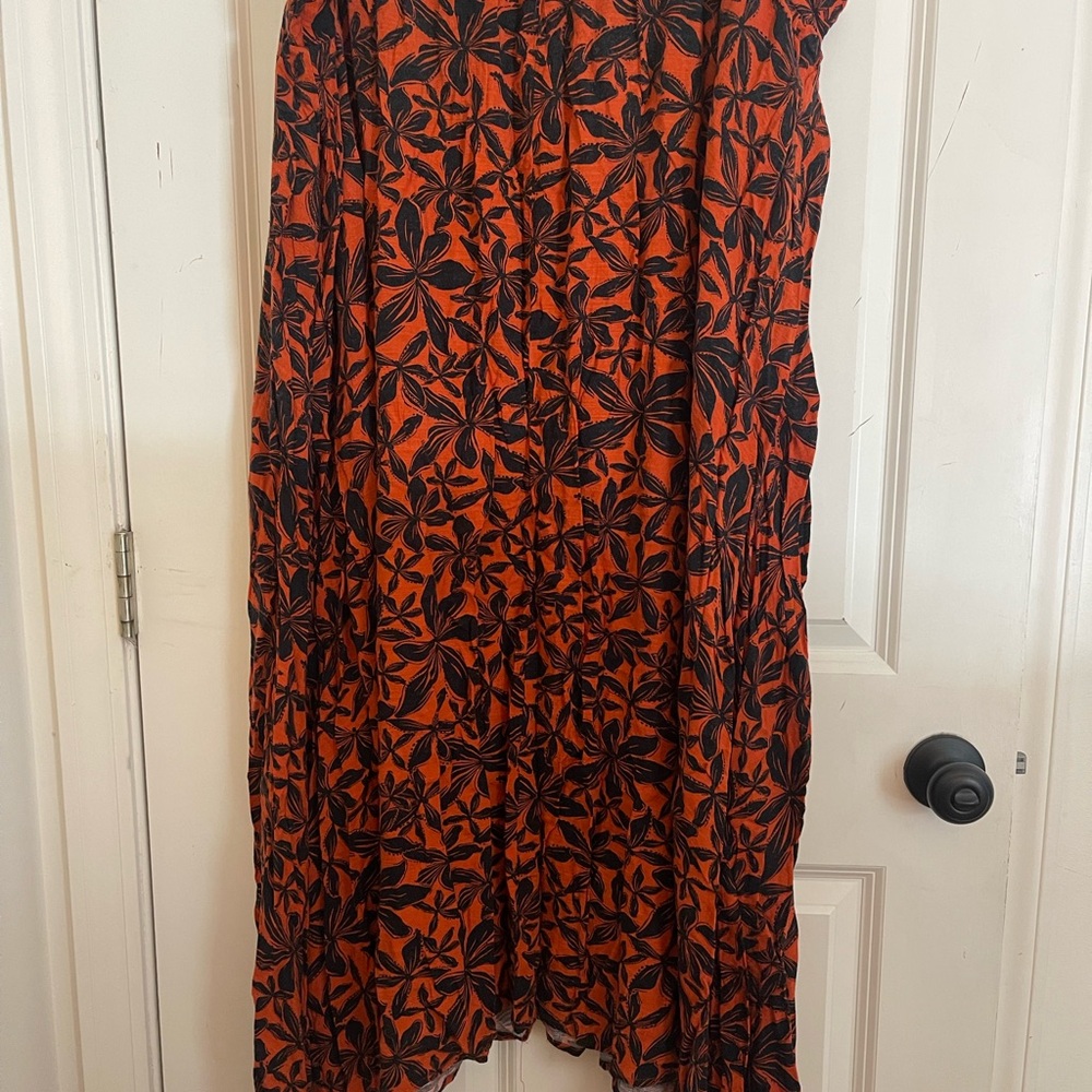Orange and Black Leaf Print Skirt